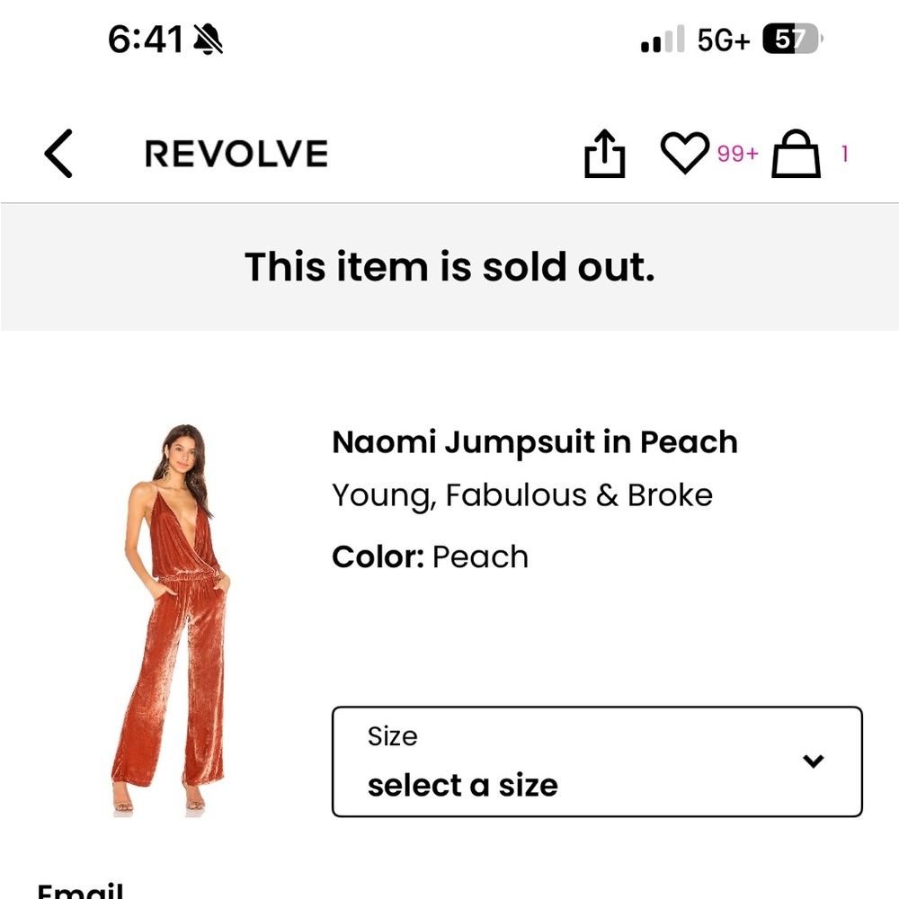 Young Fabulous & Broke Naomi Jumpsuit in Peach Small